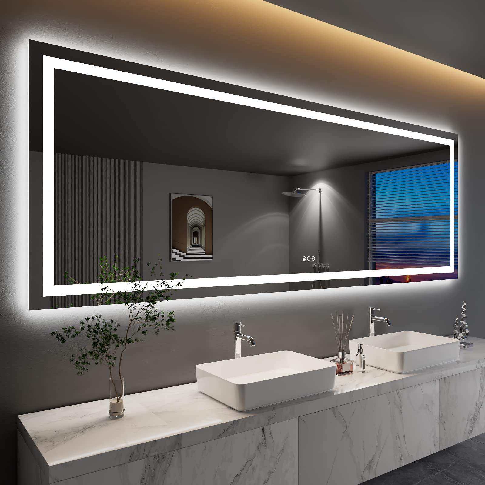 Large Rectangular LED Bathroom Mirror with Touch Switch and Defogger
