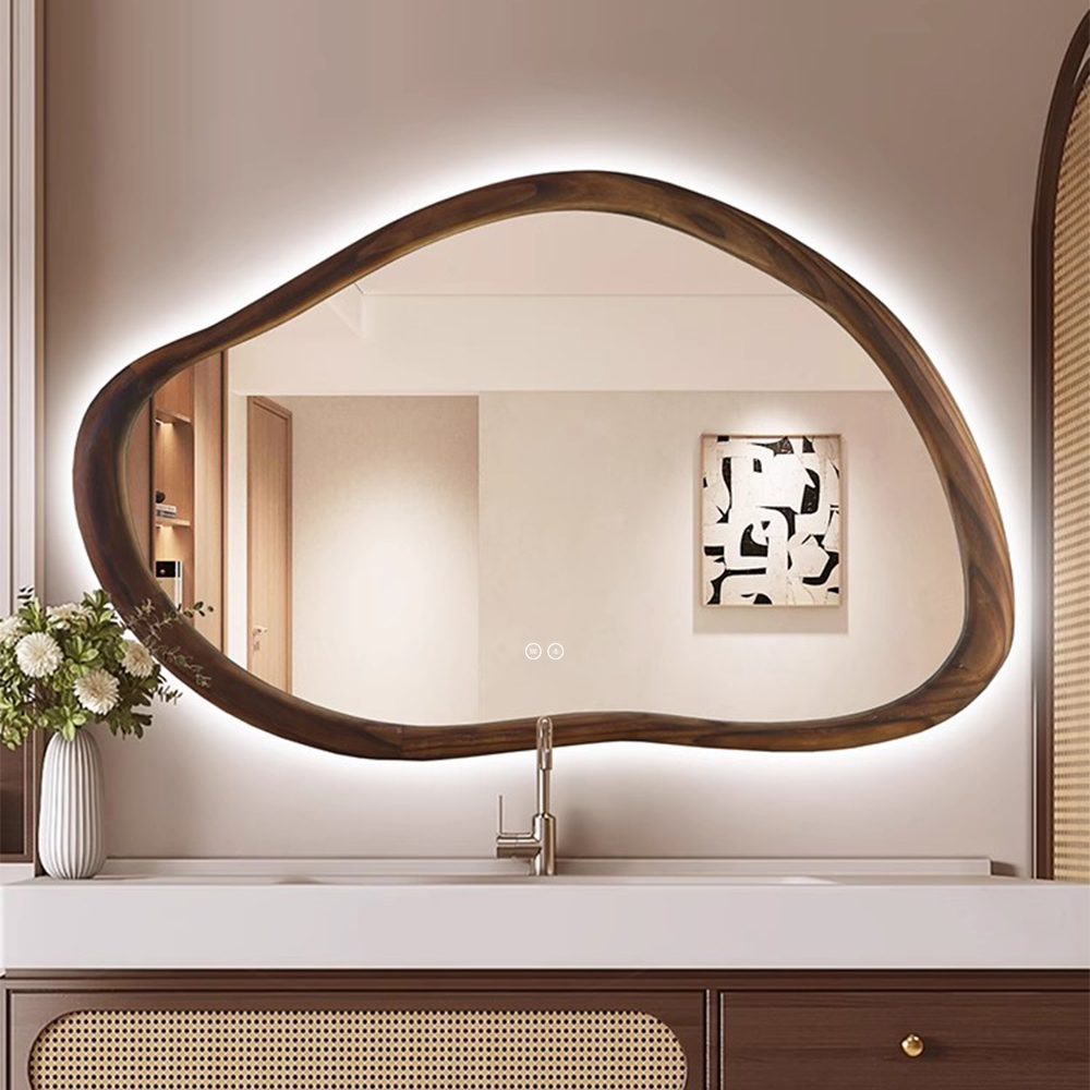 Wood Frame Wall-Mounted Decorative Bathroom Mirror for Home Decor