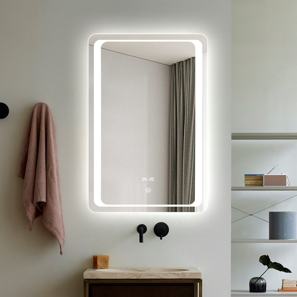 Frameless Bright LED Bathroom Mirror with Explosion-Proof Film Backing