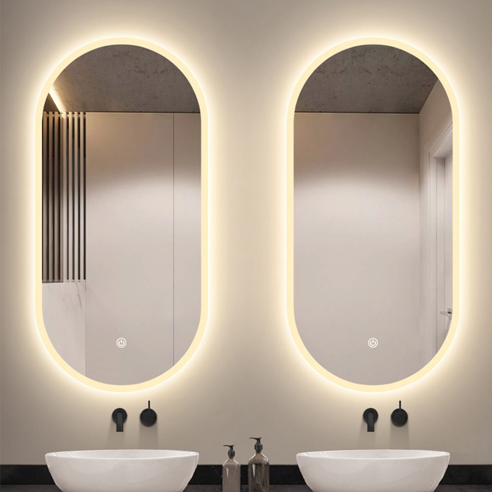Frameless Pill-Shaped Front-Lit LED Bathroom Mirror with Anti-Fog