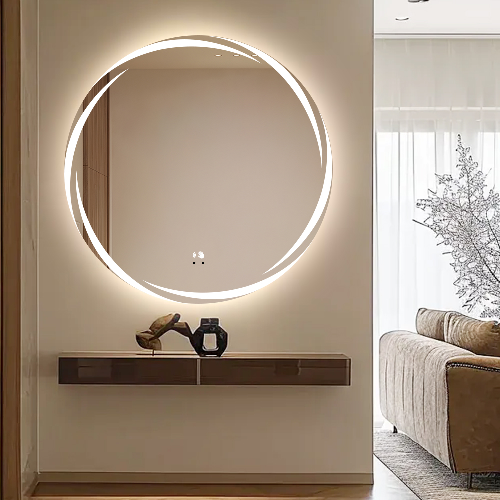 Circular Frosted Edge LED Bathroom Mirror with Anti-Fog and 3000K-6000K Dimming