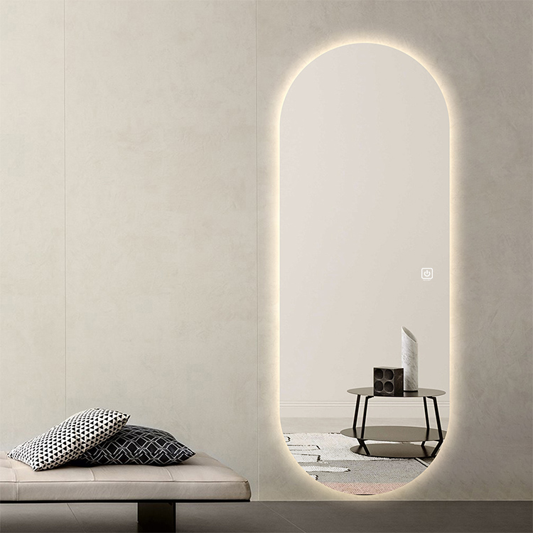 Large Frameless Pill-Shaped Full-Length LED Dressing Mirror for Apartments