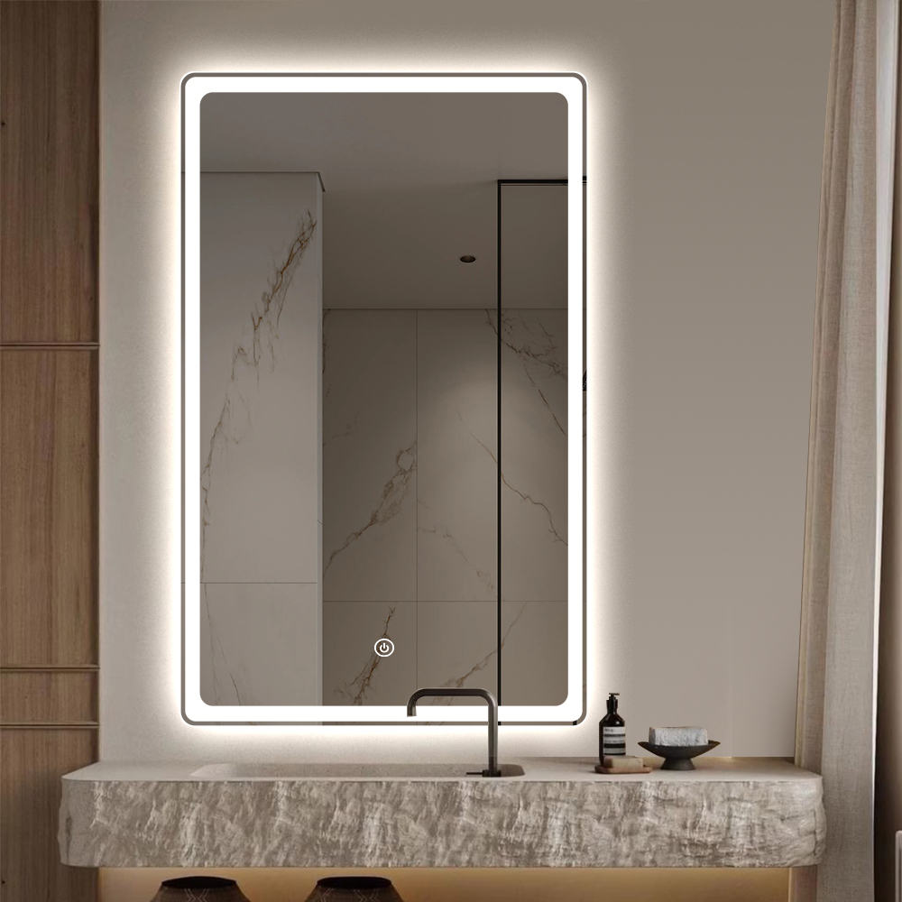 Rectangular Illuminated LED Hotel Bathroom Mirror with Touch Sensor and Defogger