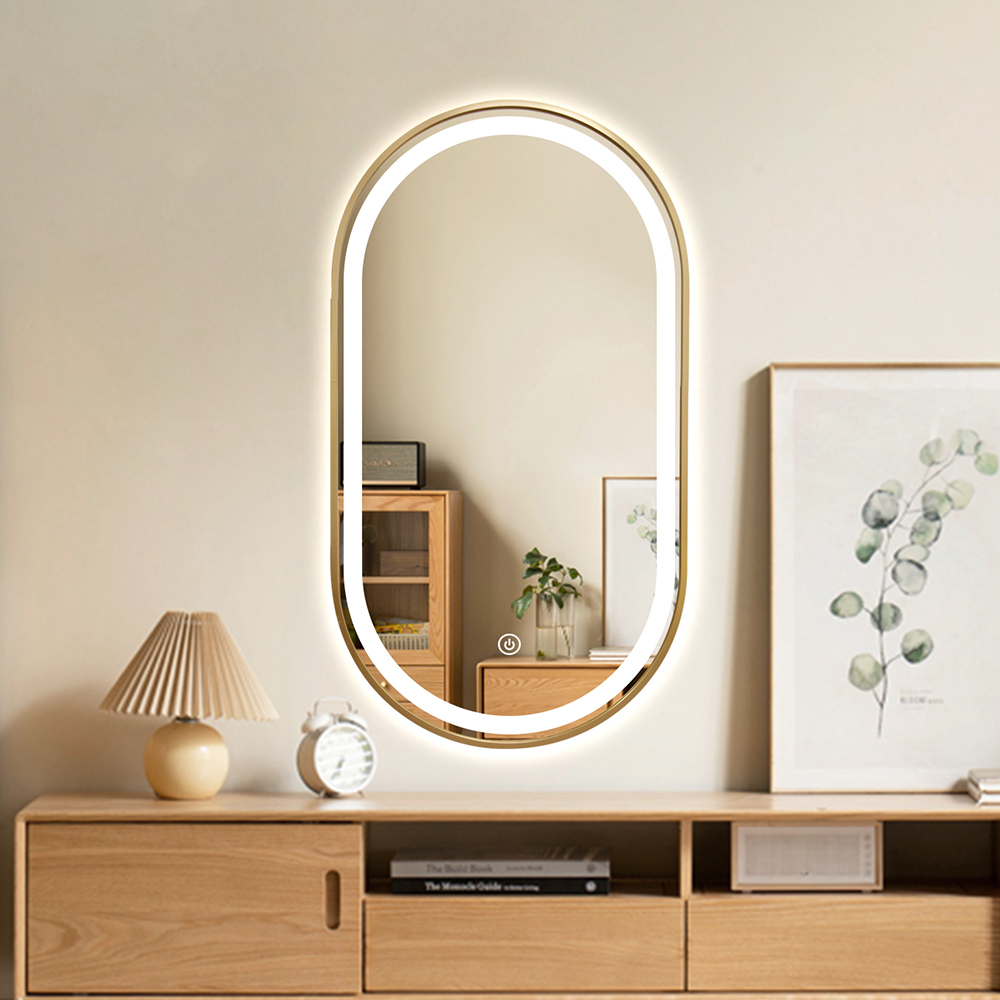 Oval Aluminum Framed LED Vanity Bathroom Mirror for Hotels