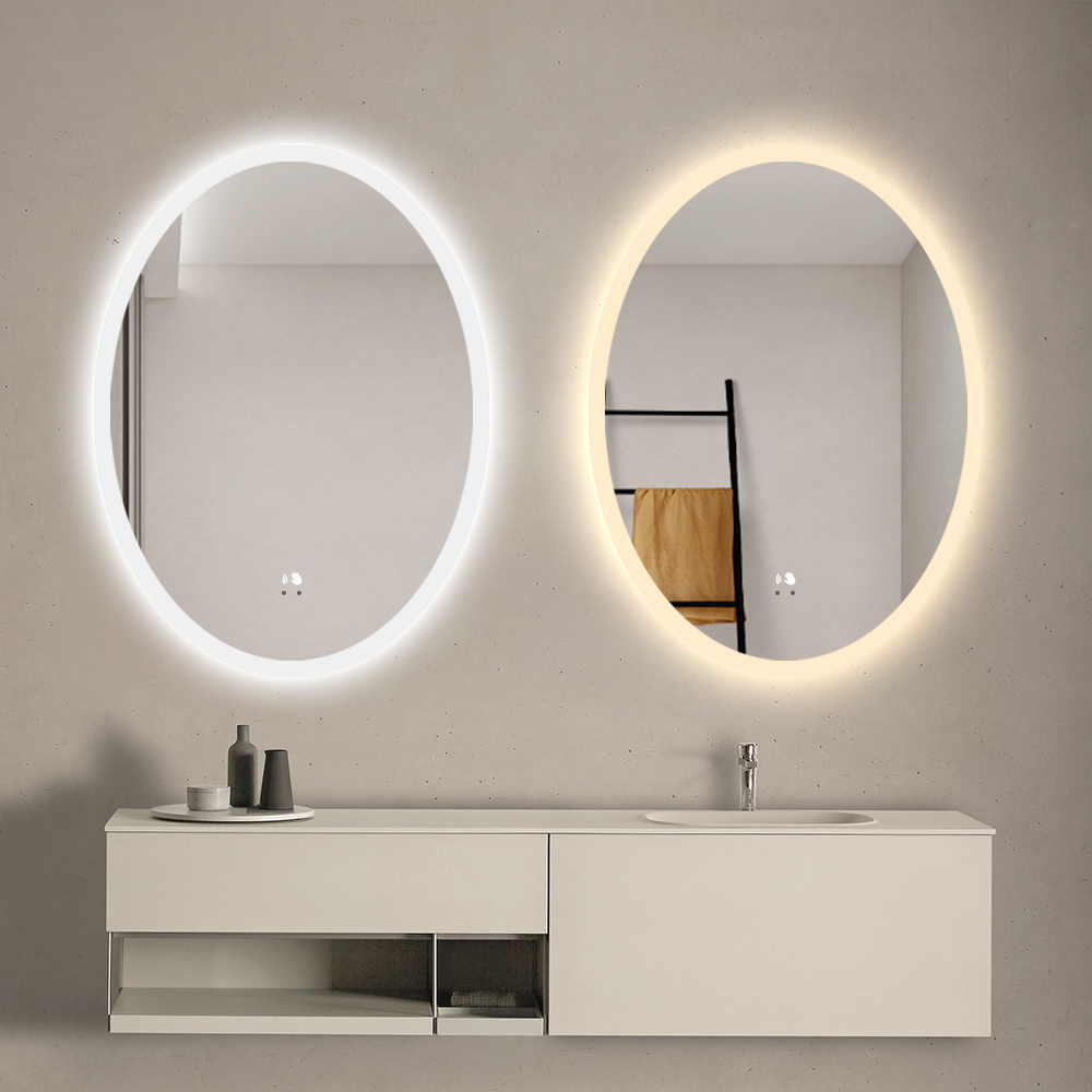 Frameless Oval Dimmable LED Bathroom Mirror with Anti-Fog