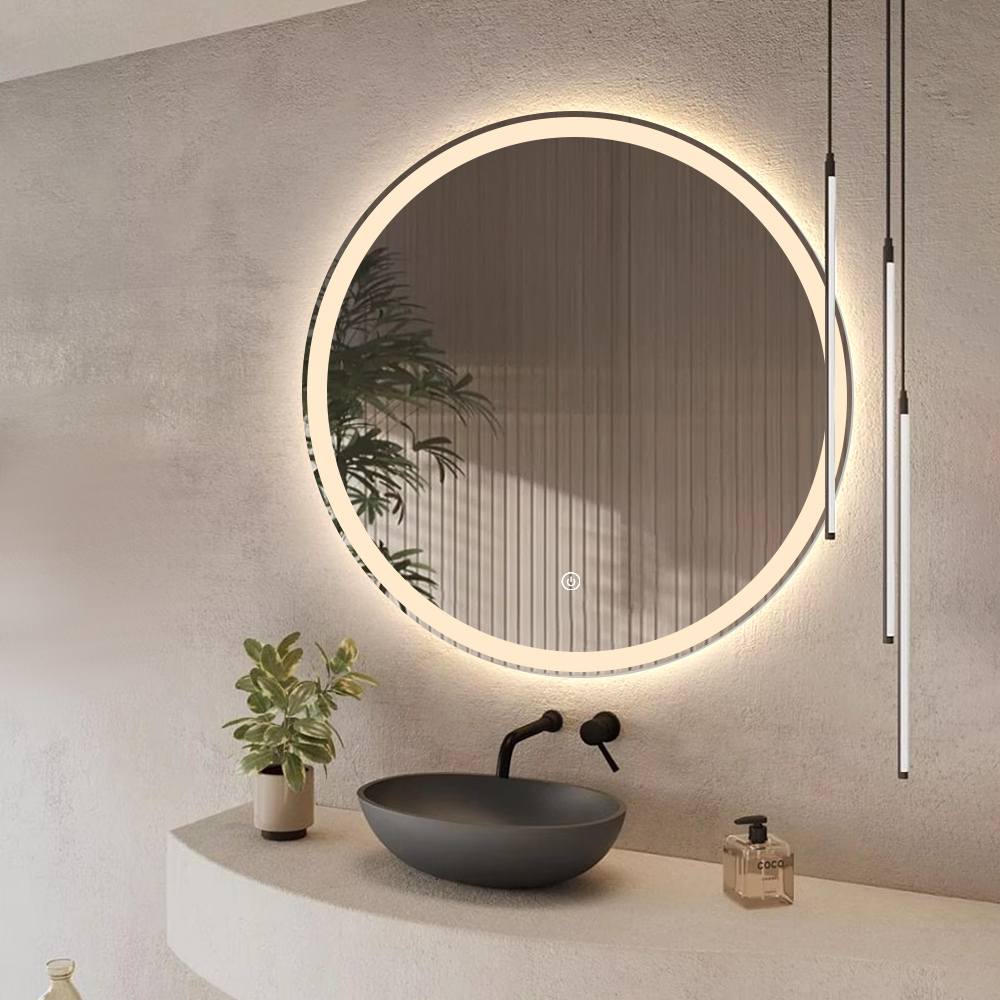 Round Smart LED Bath Mirror with Touch Switch, Anti-Fog and 3-Color Light
