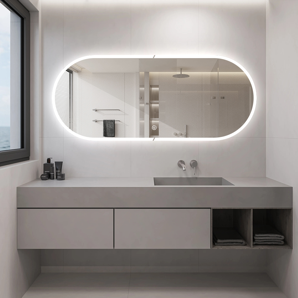 Frameless Oval LED Bathroom Mirror with HD Glass and Running Light