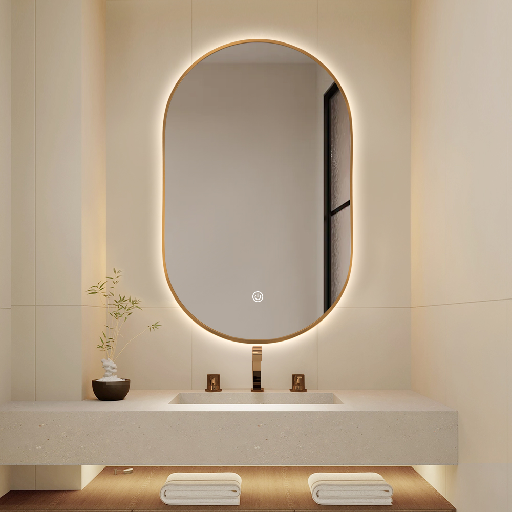 Oval Backlit LED Bathroom Vanity Mirror with Aluminum Frame