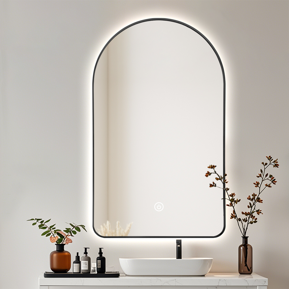Aluminum Framed Arched LED Shower Mirror with Dimming and Defogger