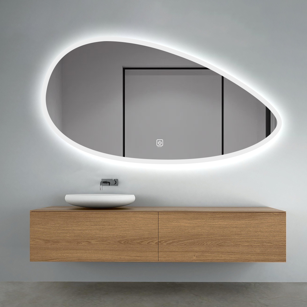 Frameless Irregular LED Vanity Bathroom Mirror with Dimmable Light