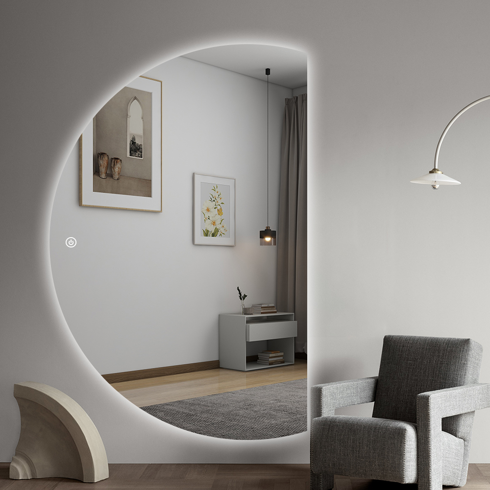 Half-Moon Smart LED Wall Mirror with Ambient Light and Touch Switch