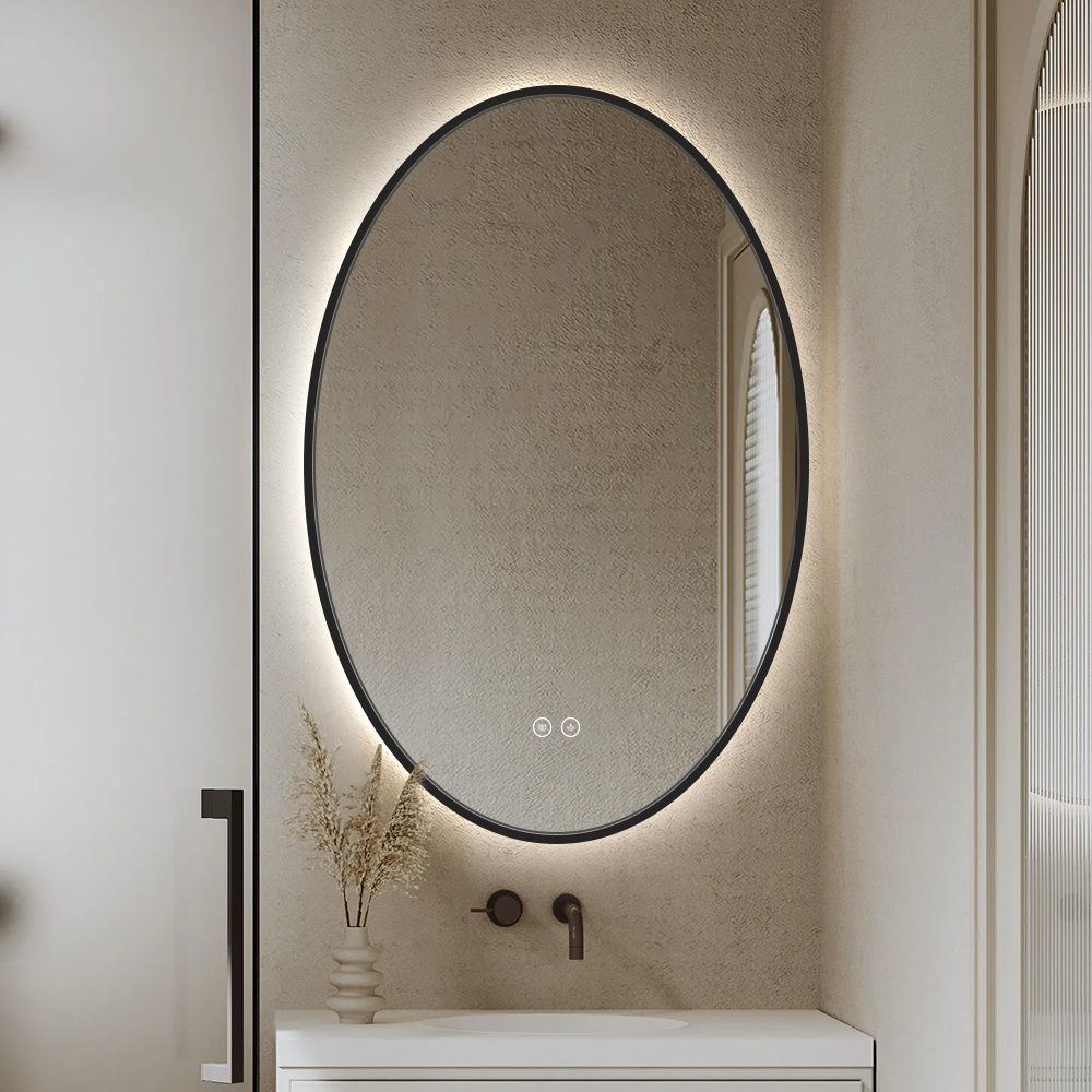 IP44 Oval Backlit LED Bathroom Mirror with Black Aluminum Frame