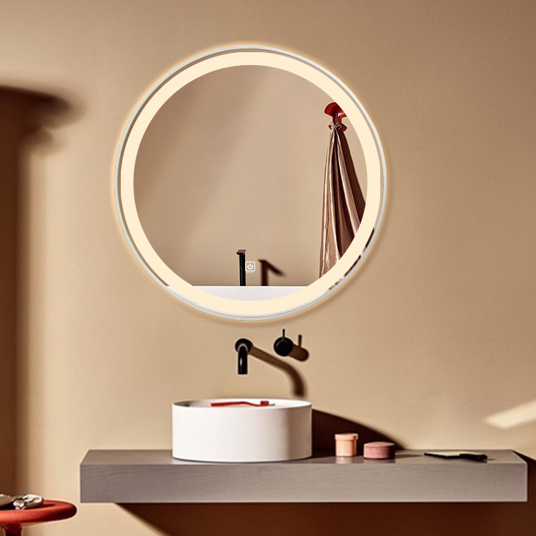 Round Aluminum Alloy Framed LED Bathroom Mirror with Front Light