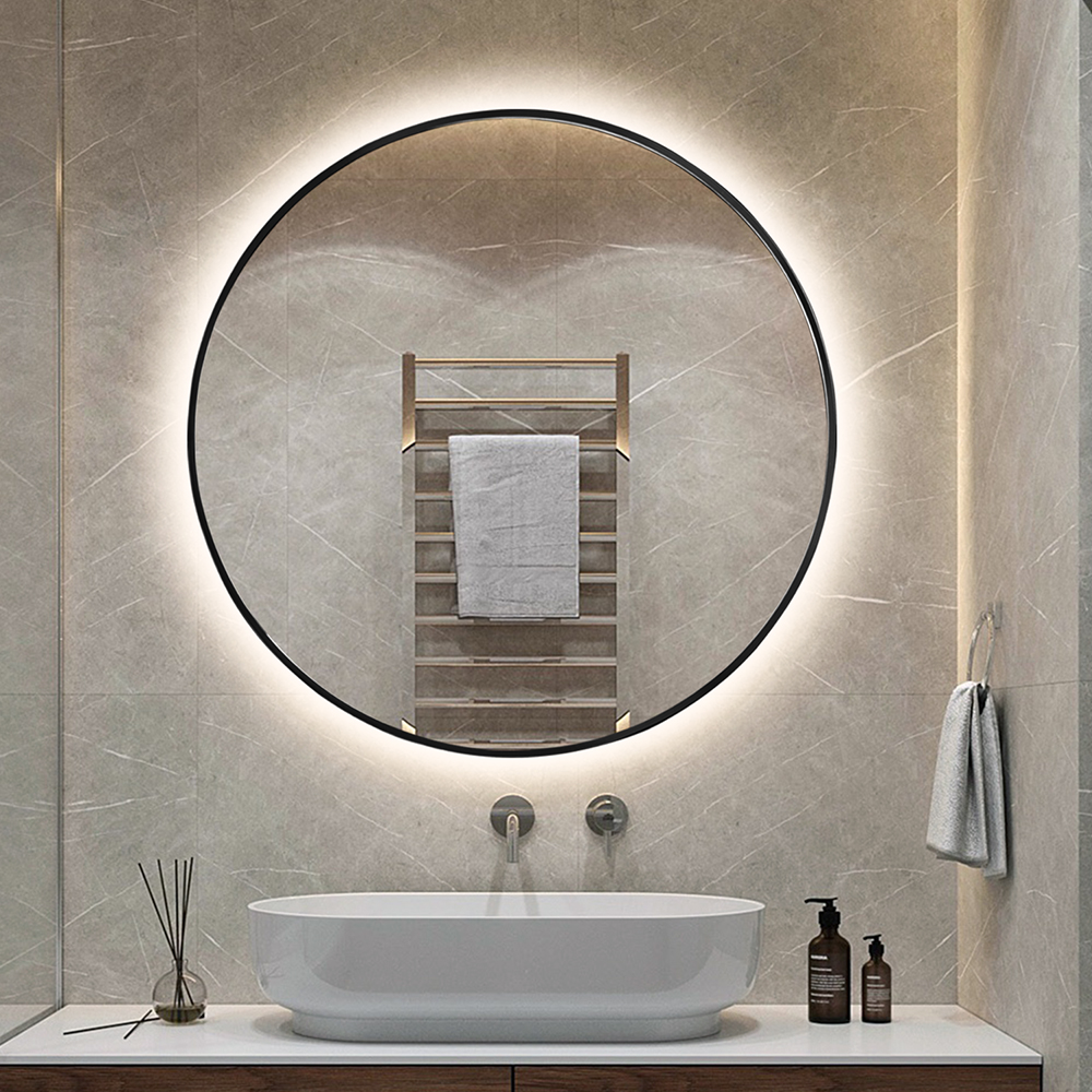 Waterproof Round Backlit LED Vanity Mirror with Aluminum Frame