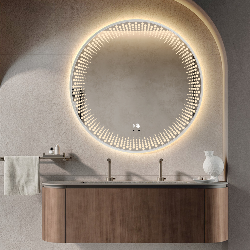Round Framed Dimmable LED Vanity Mirror with Dot Matrix Backlight