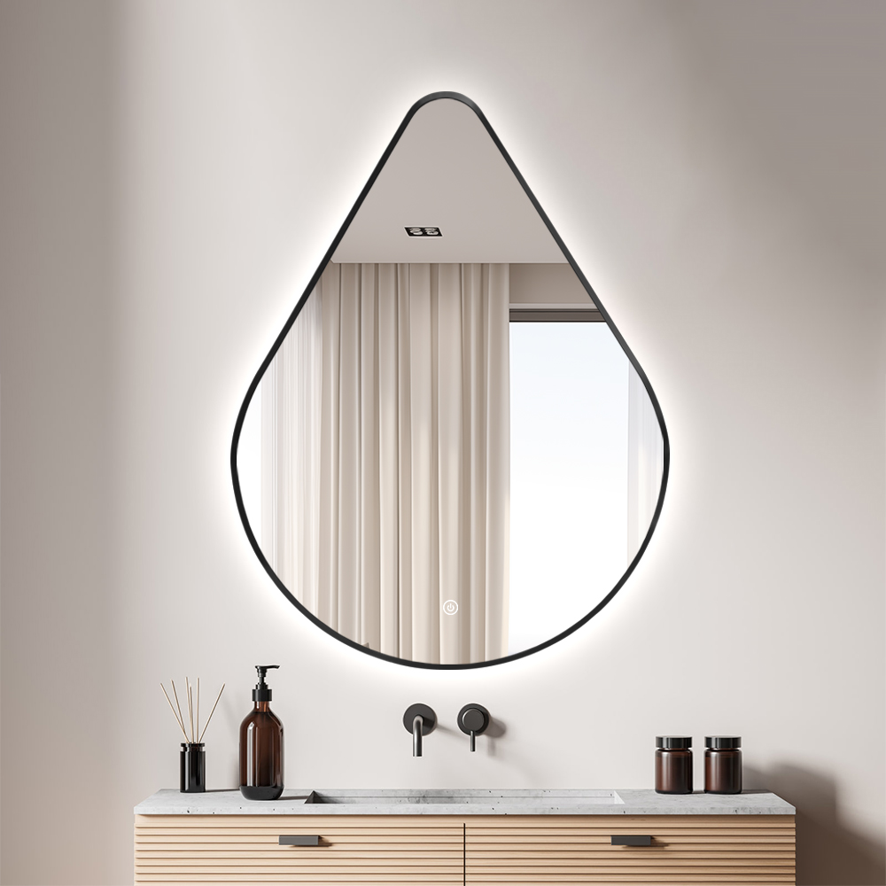 Drop-Shaped Aluminum Framed Shatterproof LED Bathroom Mirror