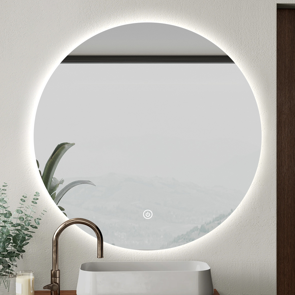 Smart LED Mirror Touch Screen Illumination IP44 Frameless Modern Design Hotel Bathroom Round Back light Plug Powered Decoration
