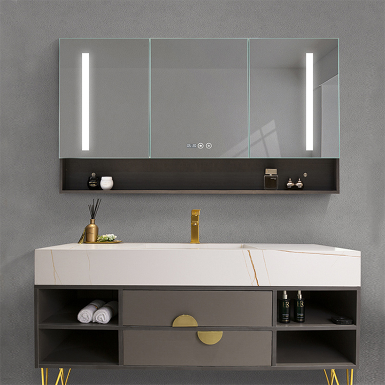 OEM&ODM Wall Mounted Led Bathroom Mirror Cabinet with Time&Temperature Display