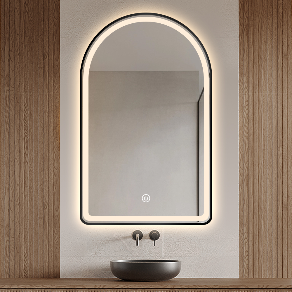 CE Certificated Arch Shape Aluminum Dimmable Led Lighted Hotel Bathroom Mirror with Front Light