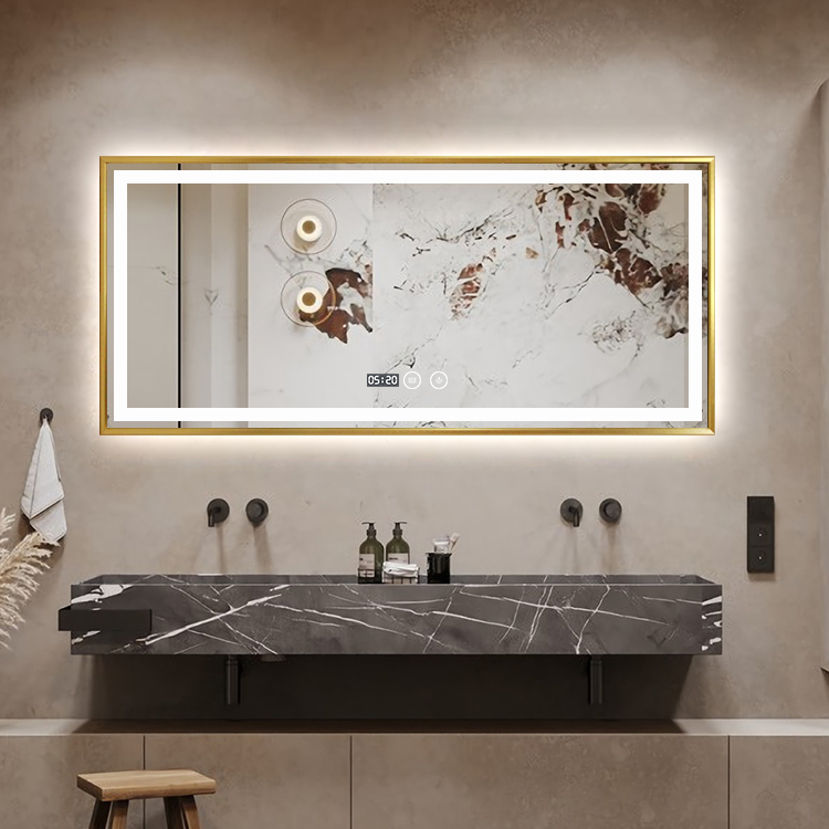 Low MOQ Rectanglar IP44 Waterproof Led Lighted Bathroom Mirror with Aluminum Alloy Frame