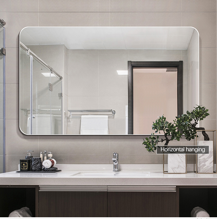 Commercial Grade Frameless HD Tempered Glass Rectanglar Bathroom Mirror with Round Corner