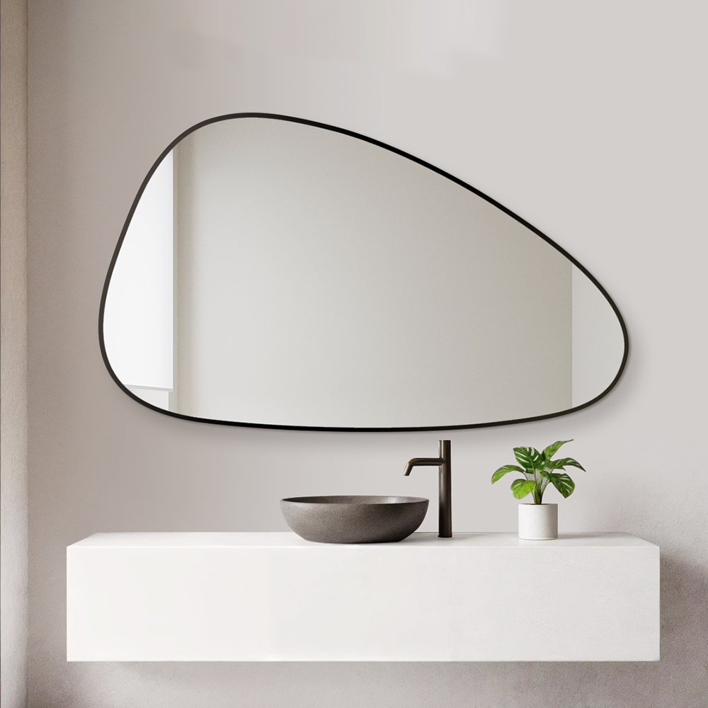 Pool shape wall mounted bathroom decoration black aluminum frame mirror