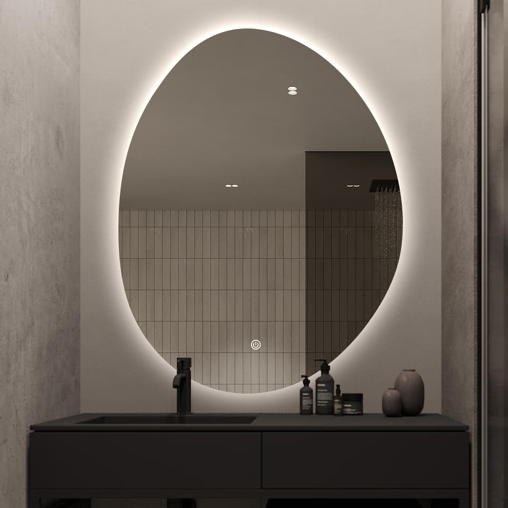 Custom Irregular Oval Backlit Bathroom Mirror for Distributors and Private Label Brands