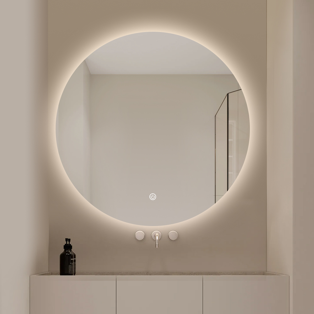 Round LED Backlit Bathroom Mirror Touch Dimmable 3‑Color Light Wall Mounted Smart Bath Mirror