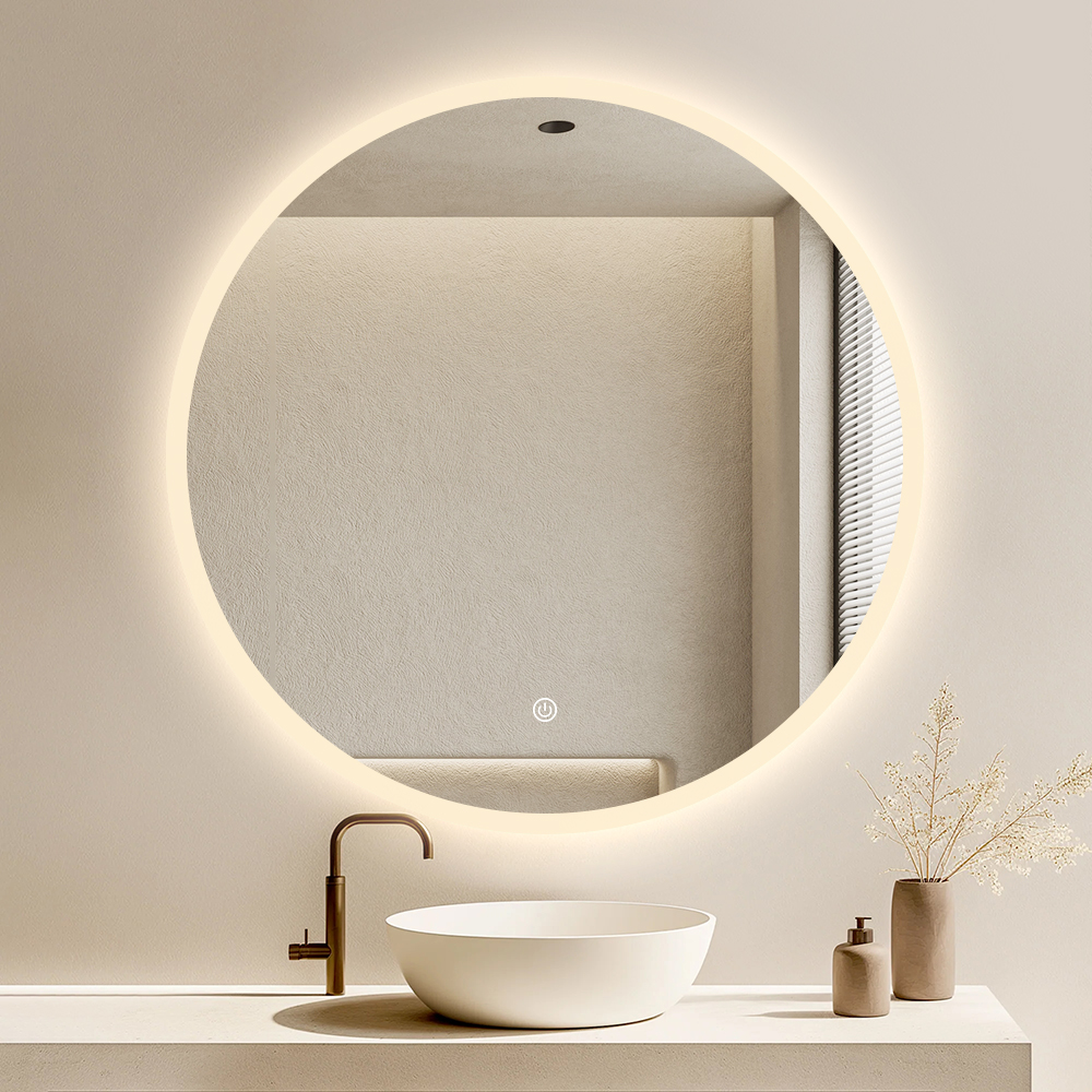 Frameless Round LED Bathroom Mirror Touch Dimmable Light Wall Mounted Smart Illuminated Vanity Bath Mirror