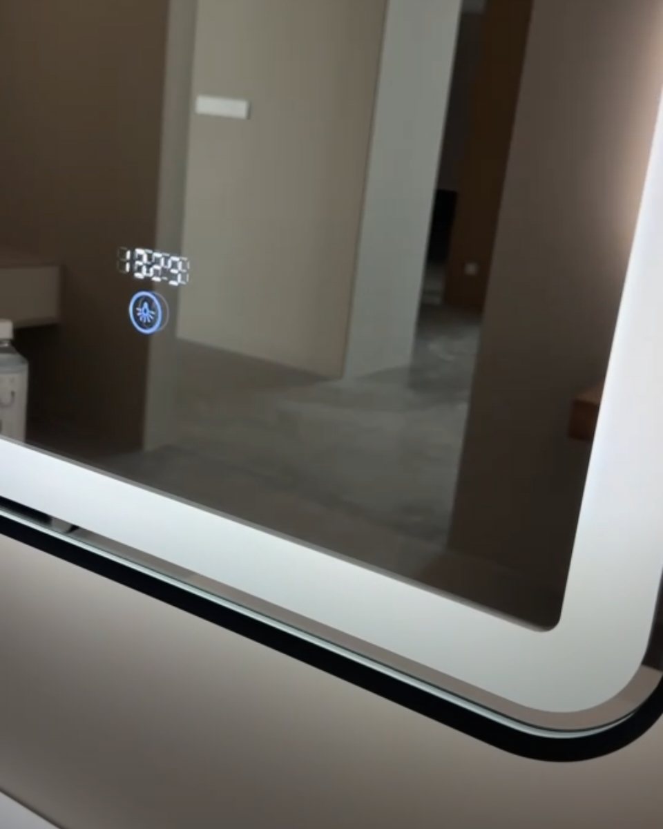 3000-6500K CCT Hotel smart anti fog bathroom led mirror with matt black aluminum frame